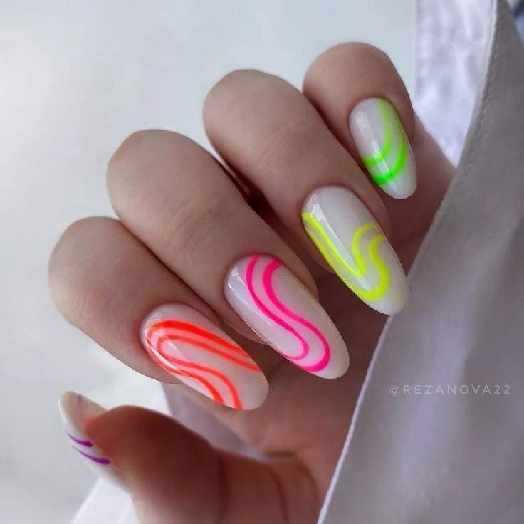 21 light summer nails 2026 Neon Wave Nails With Electric Summer Energy