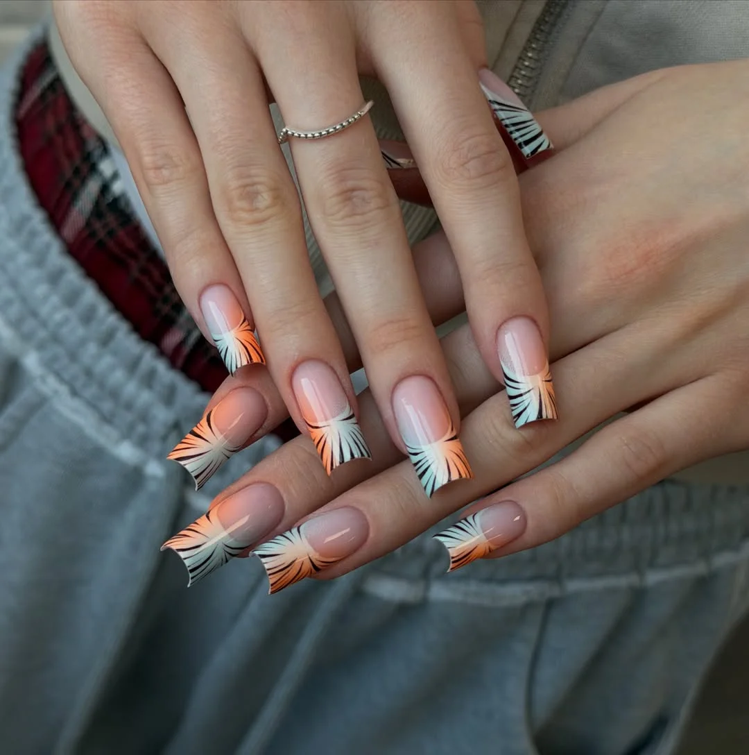 21 light summer nails 2026 Tropical Palm French Tips With Modern Square Shape