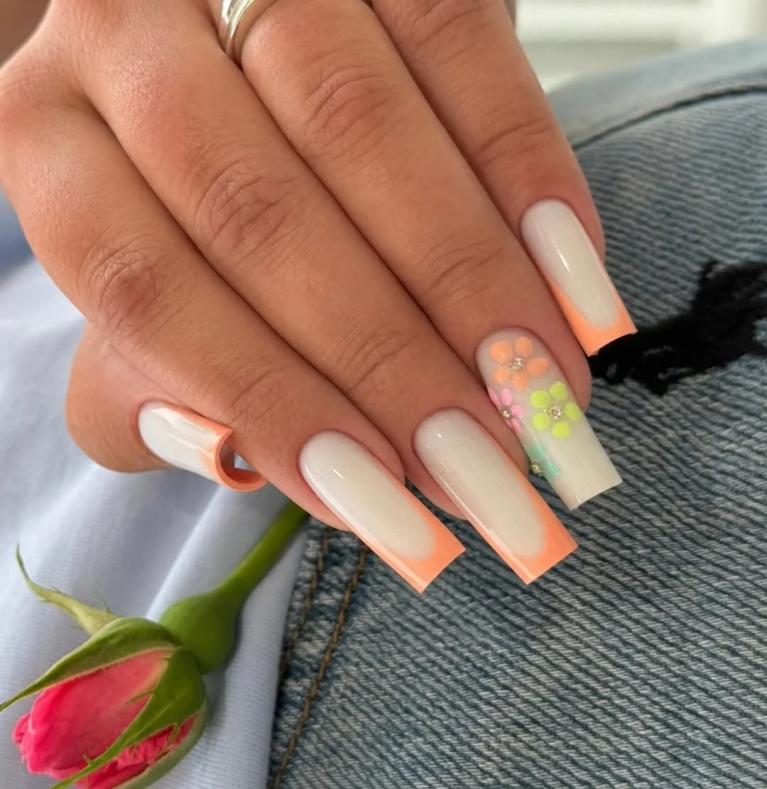 21 light summer nails 2026 Pastel Daisy French Nails With Soft Peach Edges