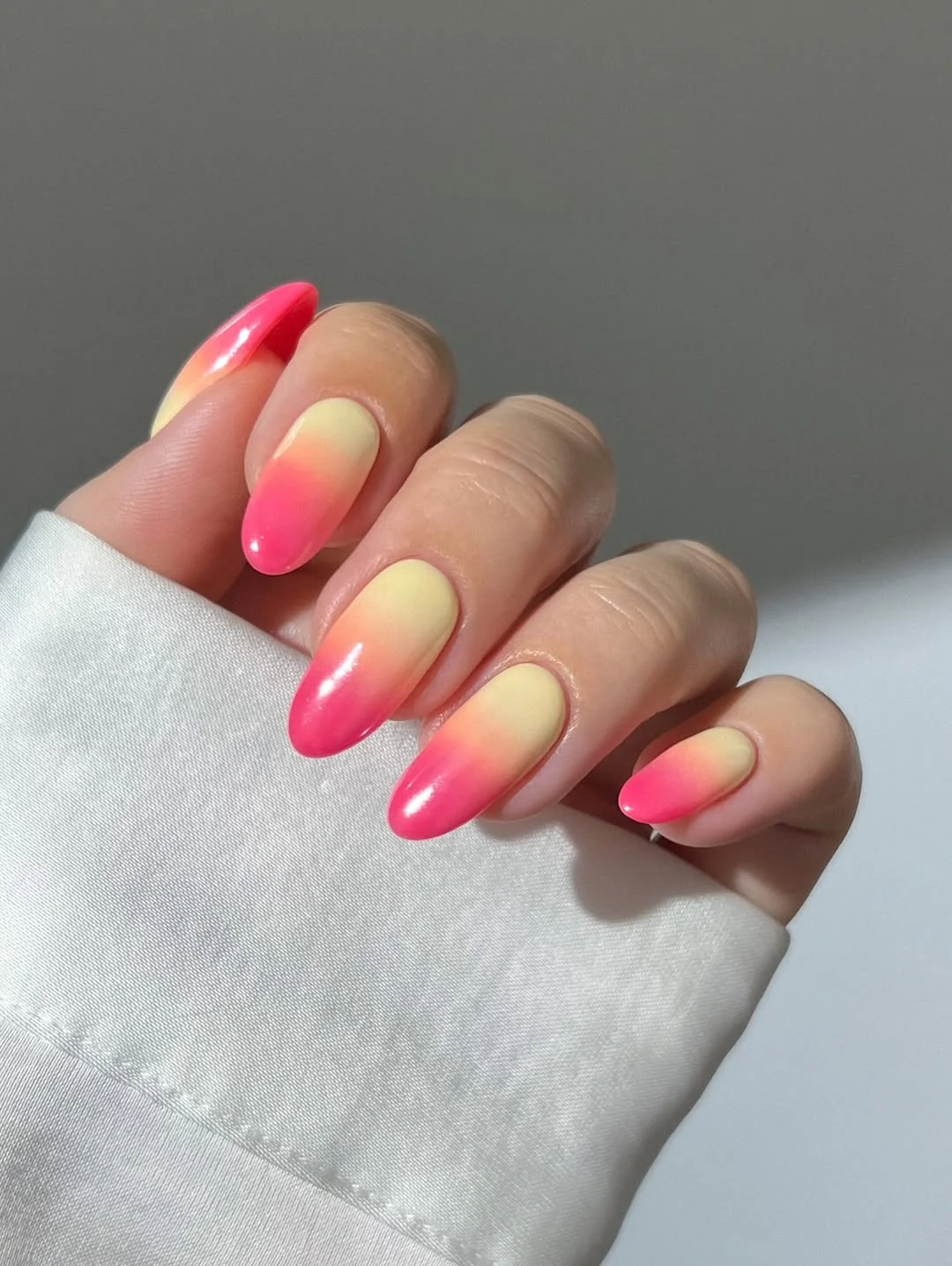 21 plain summer nails 2026 Sunset Ombre Nails In Pink And Lemon Sorbet
