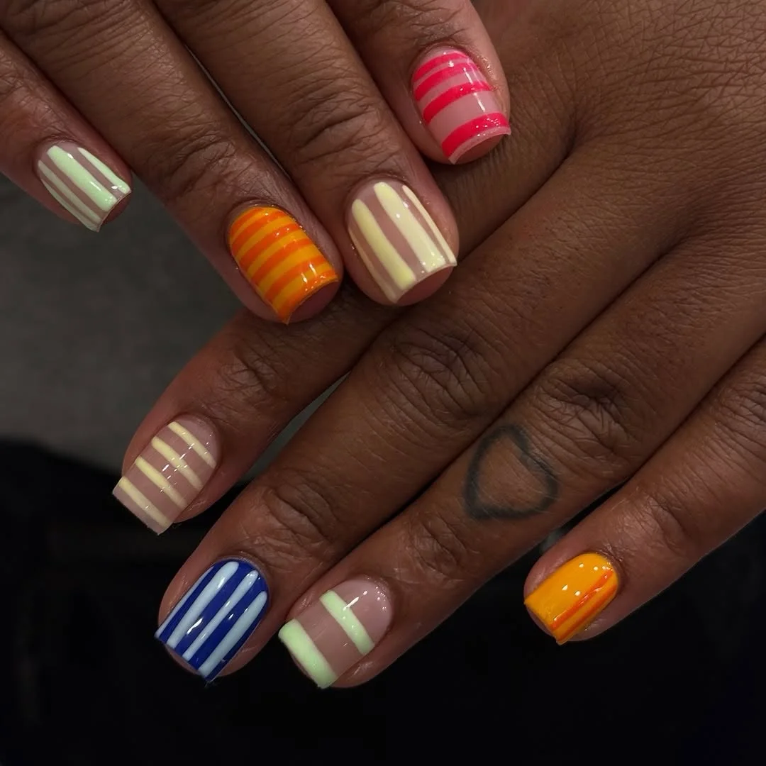 21 plain summer nails 2026 Rainbow Stripe Nails With Retro Beach Club Energy