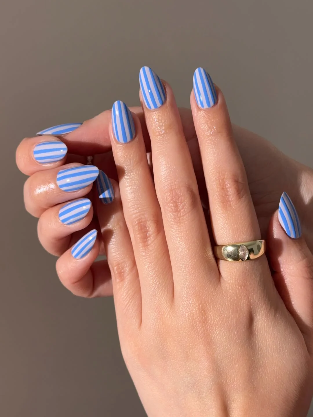 21 plain summer nails 2026 Blue Stripe Nails Inspired By Coastal Summers