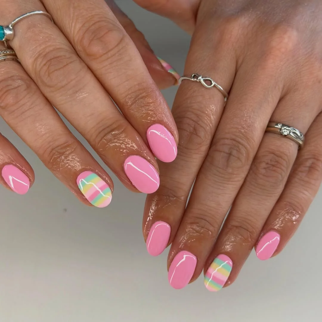 21 plain summer nails 2026 Pastel Plaid Accent Nails With Sweet Summer Charm