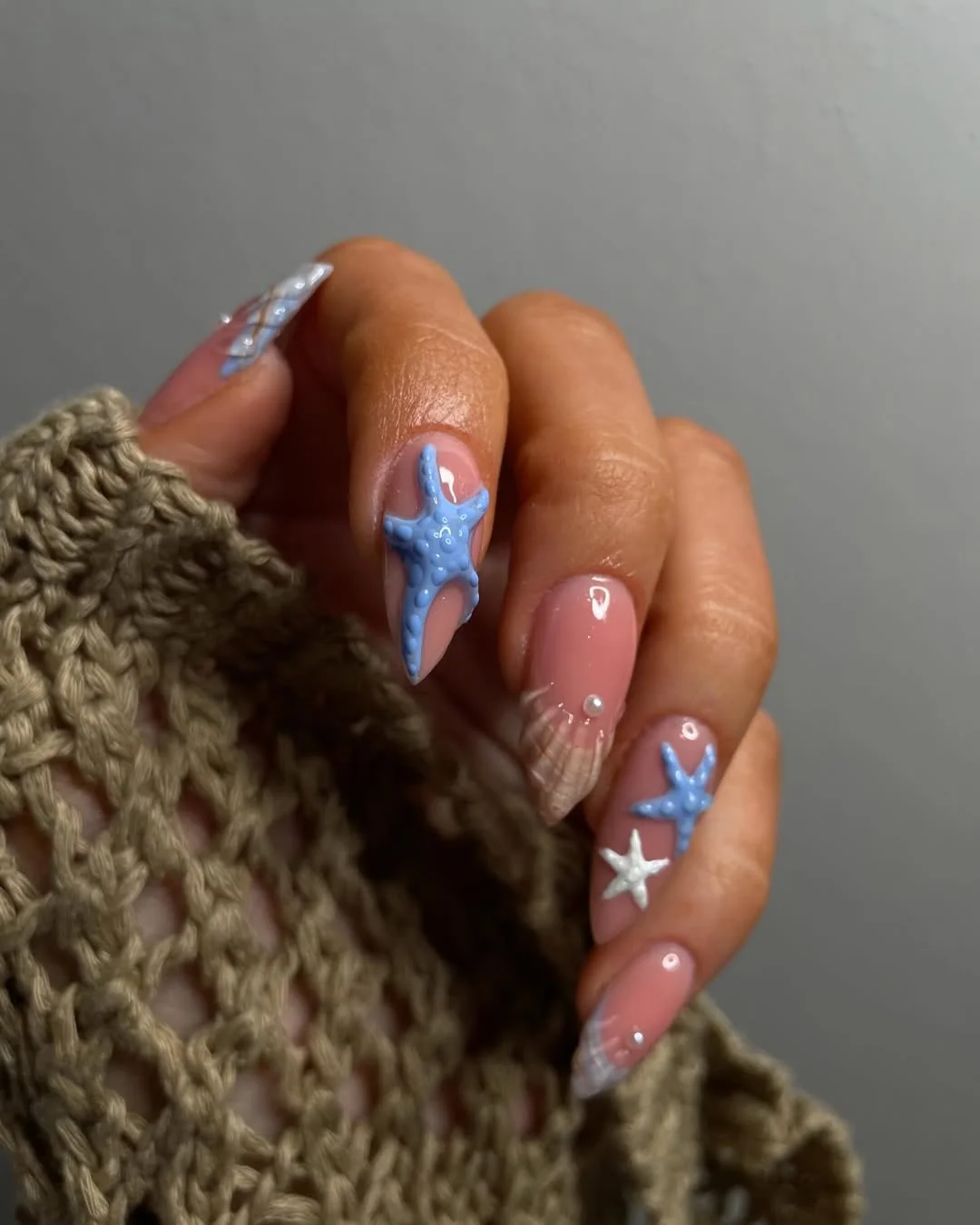 24 starfish summer nails 2026 Ocean Blue Starfish Accents With Soft Beach Seashell Details