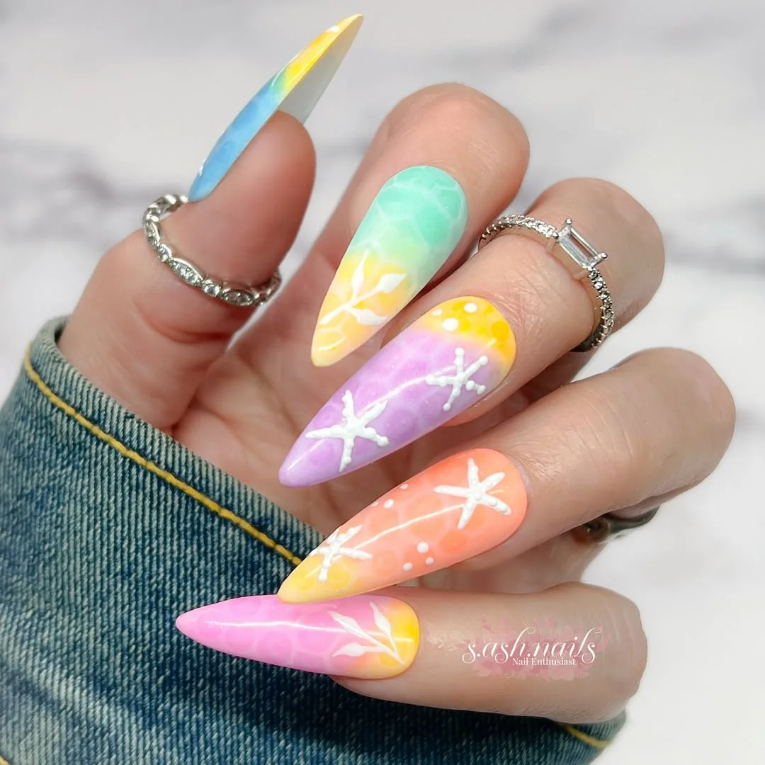 24 starfish summer nails 2026 Pastel Rainbow Starfish Art With Sunset Beach Energy