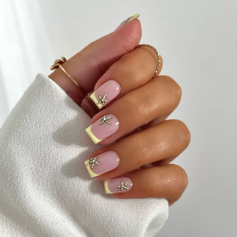 24 starfish summer nails 2026 Simple Square French Tips With Crystal Starfish Elegance