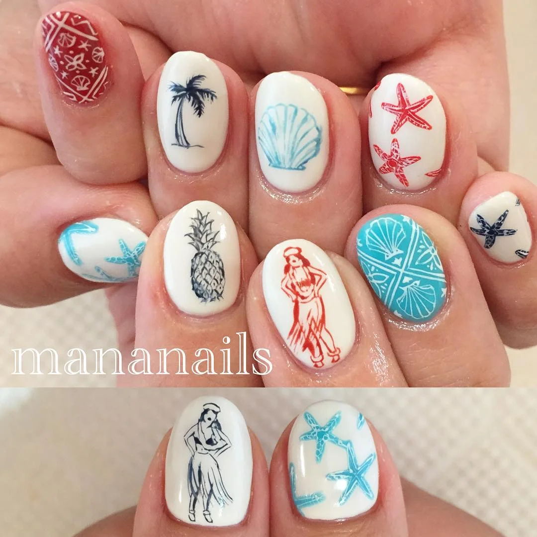 21 summer oval nails 2026 Vintage Coastal Postcard Nails With Beachside Charm