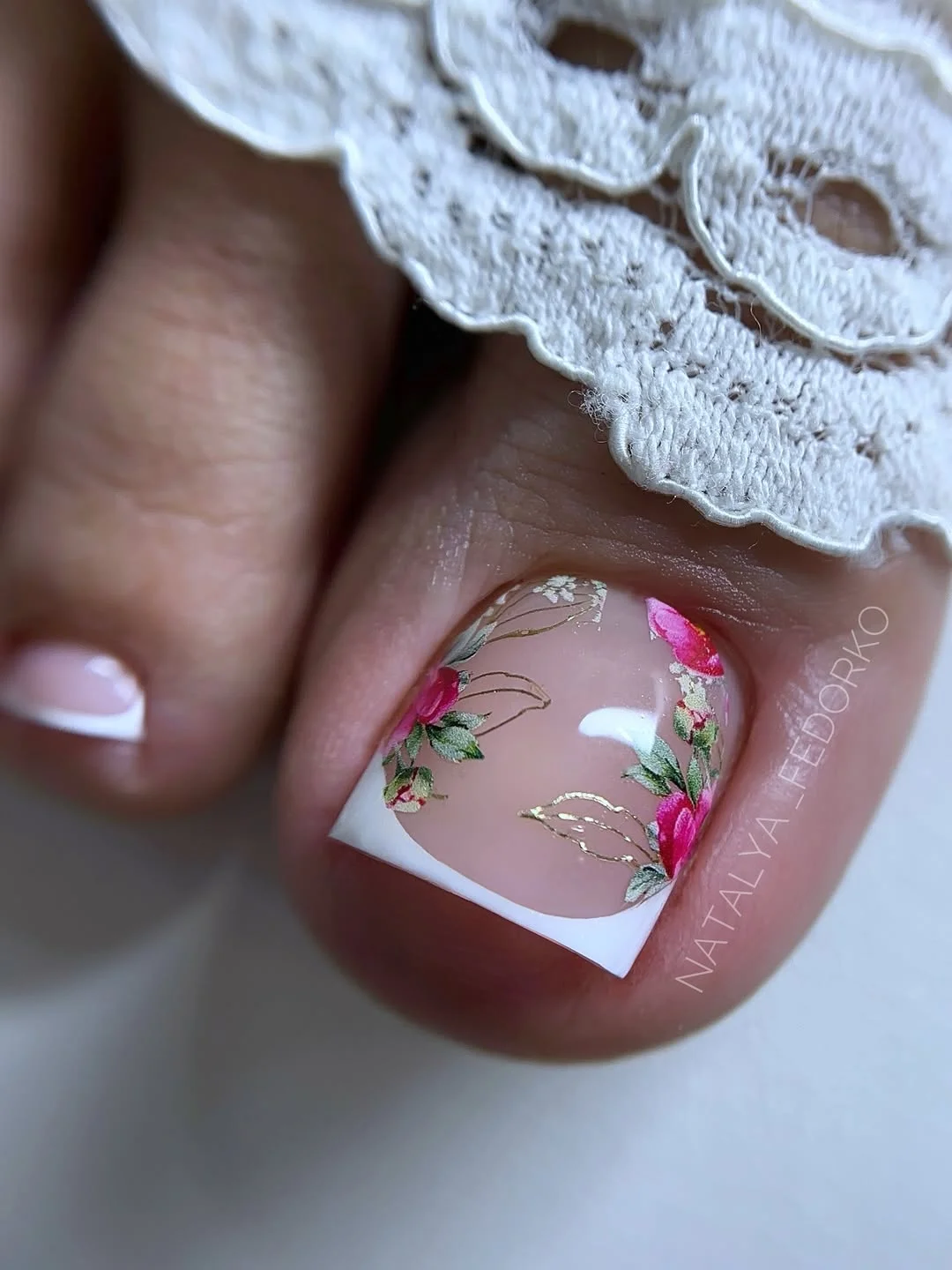 summer pedicure nail art 2026 Romantic Floral French Tips For Garden Party Season
