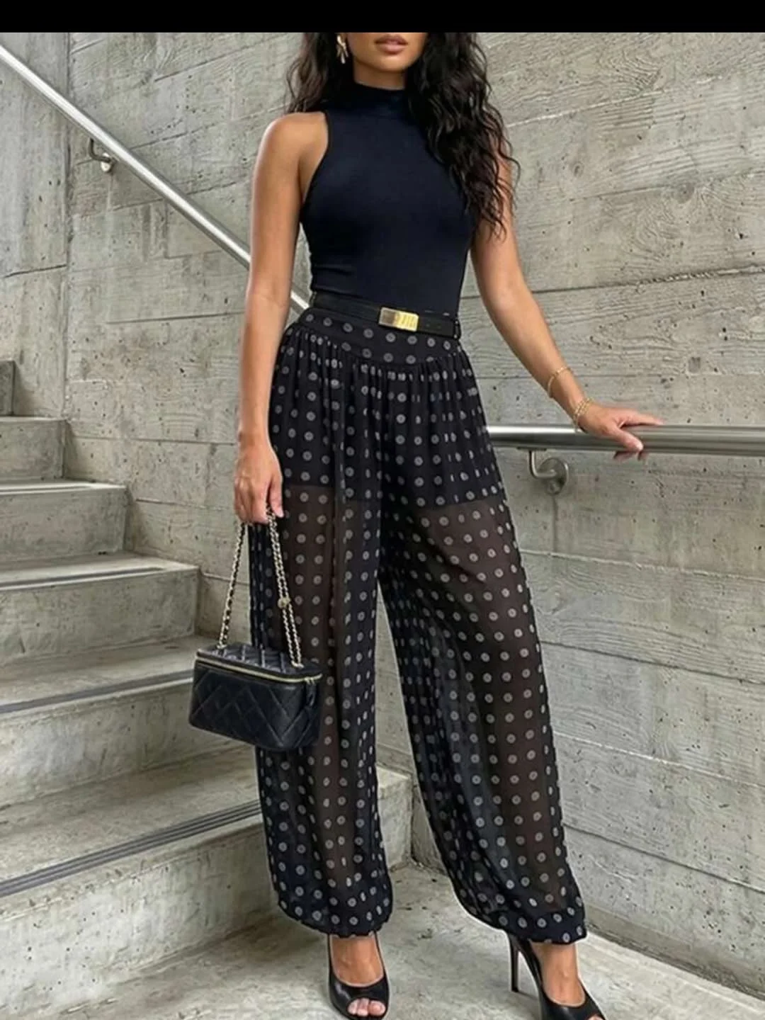 Summer to fall outfits 2026 Polka Dot Sheer Trousers with Modern Evening Glamour