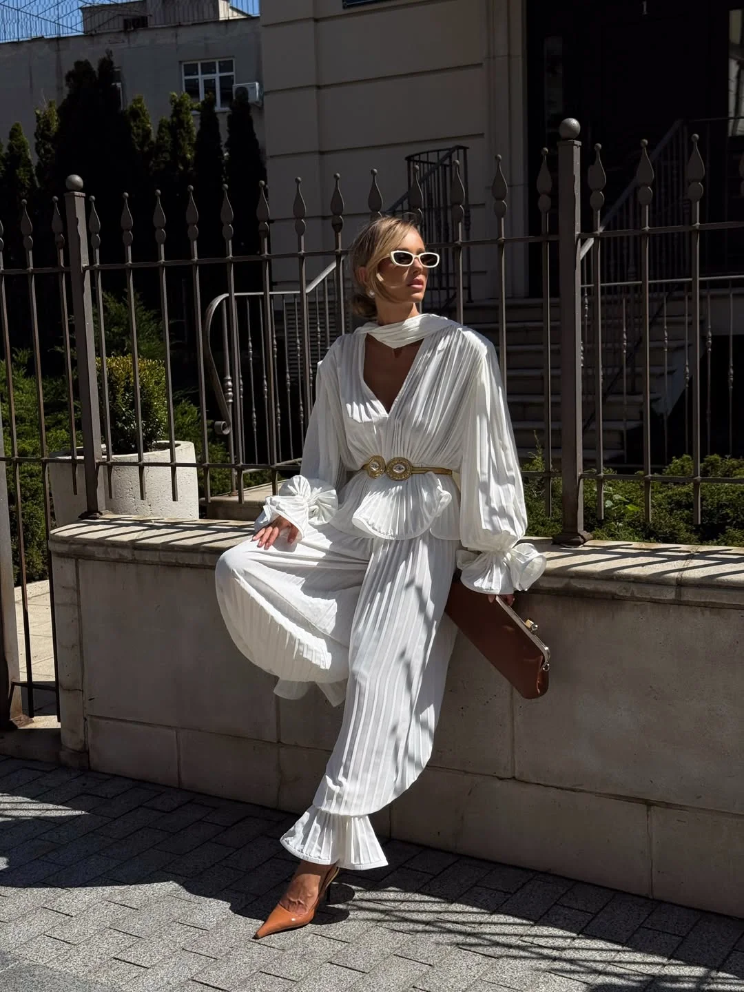 Summer to fall outfits 2026 Pleated White Elegance for Early Fall Events