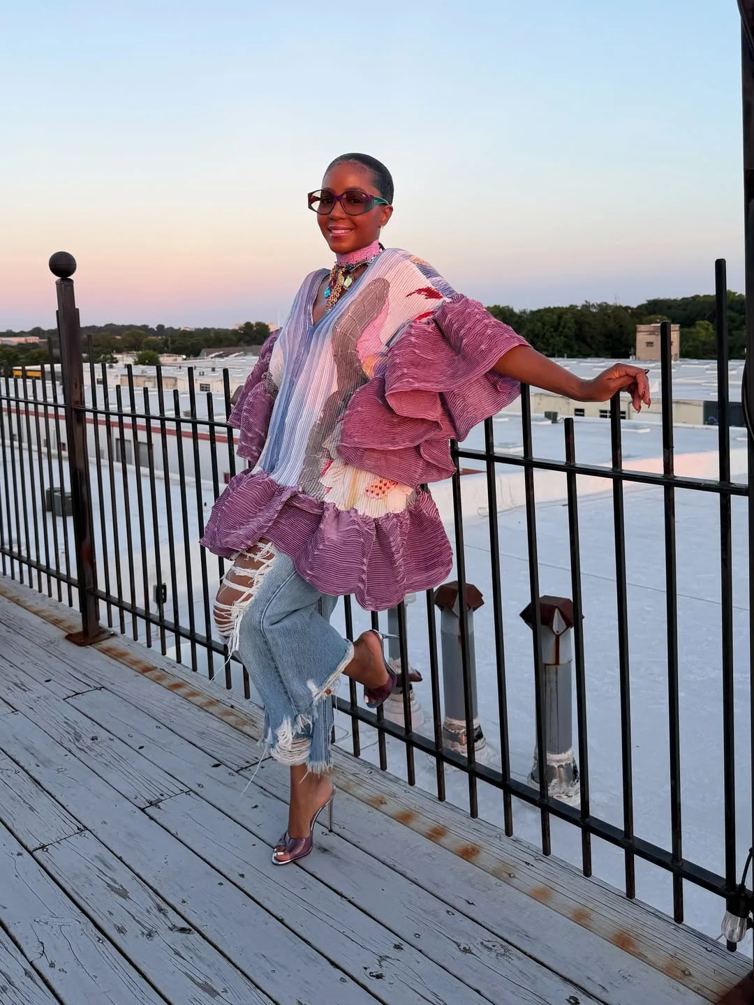 Summer to fall outfits 2026 Artistic Ruffles and Distressed Denim for Creative Transitional Style